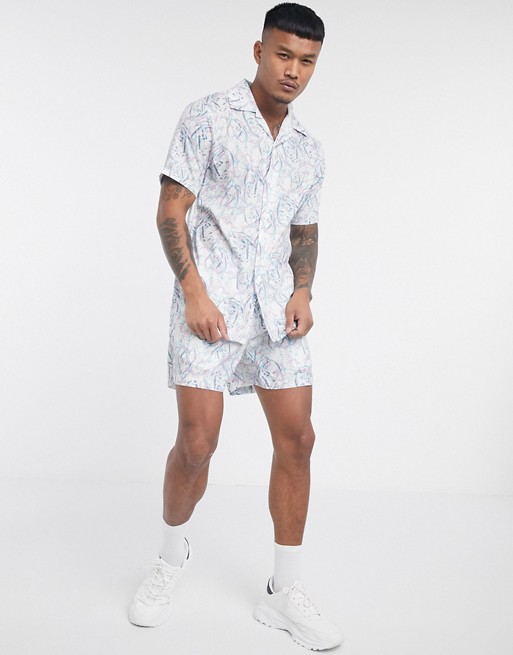 Liquor N Poker co-ord shorts with ink print in white