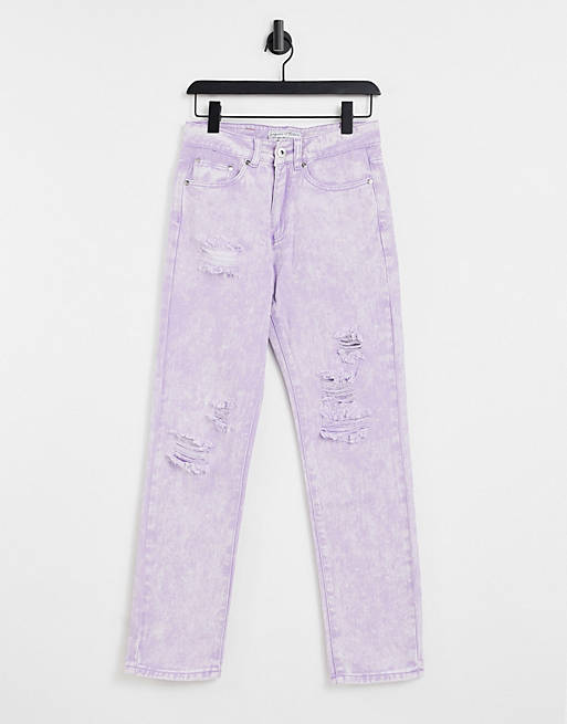 Liquor N Poker co-ord straight leg jeans in acid wash purple denim with distressing