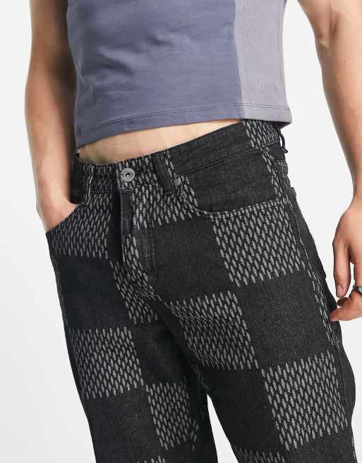 Liquor N Poker co ord straight leg jeans in black and grey check