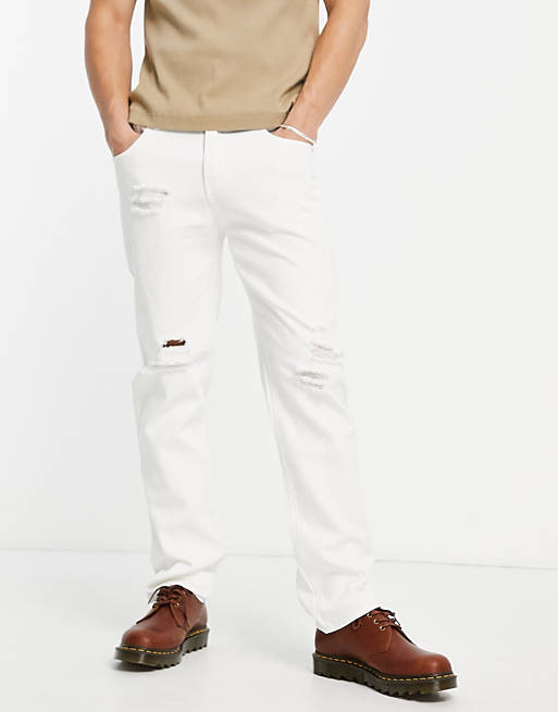 Liquor N Poker co-ord straight leg jeans in off white denim with distressing