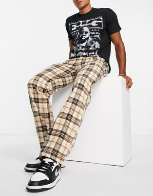 Liquor N Poker co-ord straight leg trousers in brown check