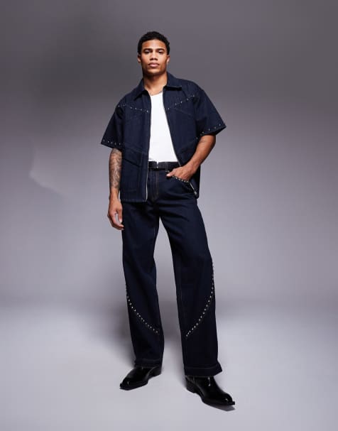 Liquor N Poker co-ord stud jeans in indigo - view 1