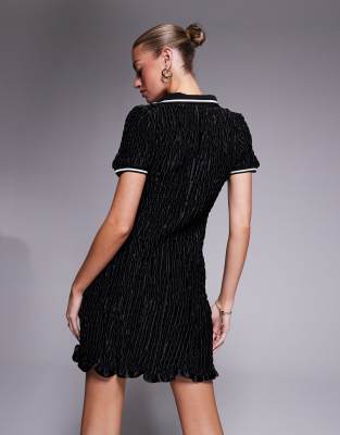 Liquor N Poker Collar Detail Varsity Back Print Dress In Black