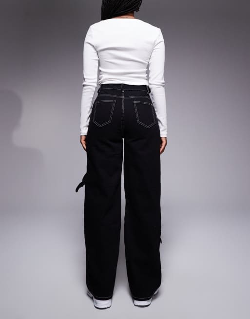 Liquor N Poker contrast stitch buckle detail jean in black ASOS