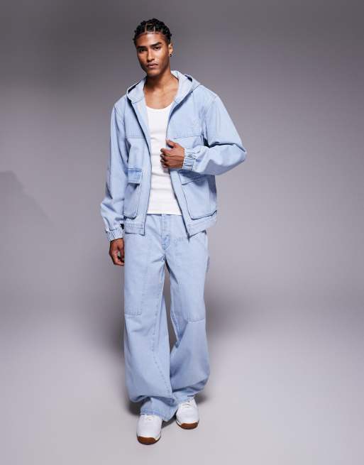 Liquor N Poker - Coordinato in denim lavaggio candeggiato con giacca oversize con cappuccio e jeans
