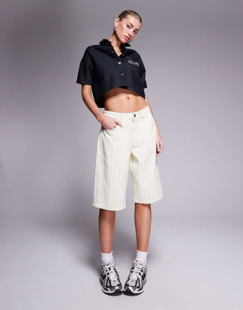 Cream denim shorts