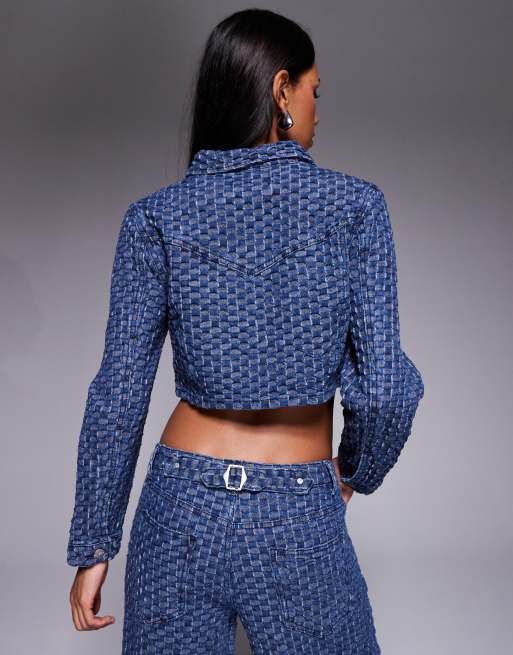 Liquor N Poker cropped denim jacket co-ord in bubble indigo, 4 of 4