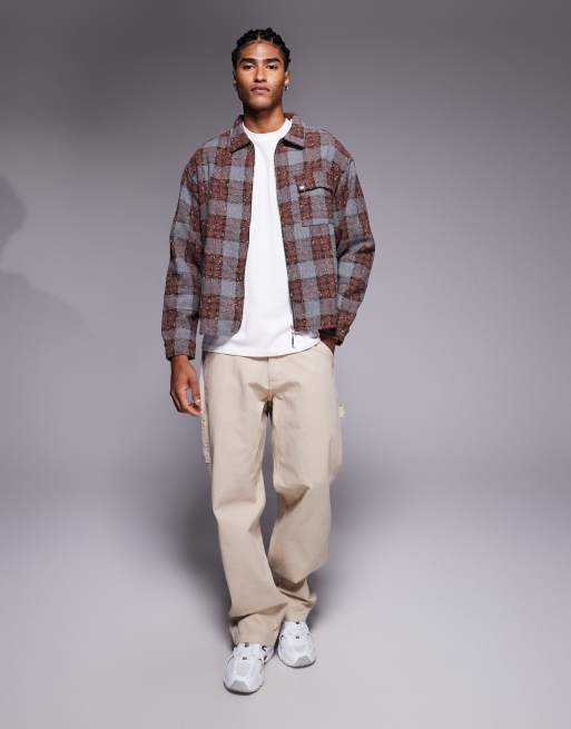 Liquor N Poker cropped flannel long sleeve shirt with zip up in