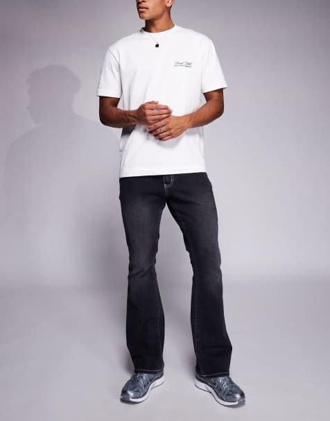 Liquor N Poker stacked slim flare denim jeans in washed black