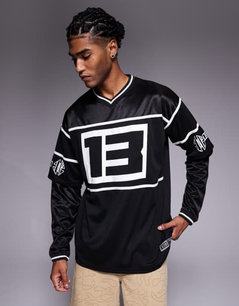 Liquor N Poker 400gsm varsity long sleeve t-shirt with gothic script logo in black