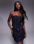 [Liquor N Poker] Liquor N Poker denim bandeau crop top in dark wash blue S Dark wash blue