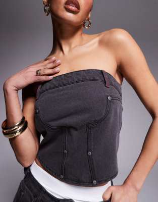LIQUOR N POKER DENIM BANDEAU UTILITY CORSET 
