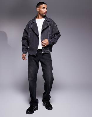 denim biker jacket in black wash
