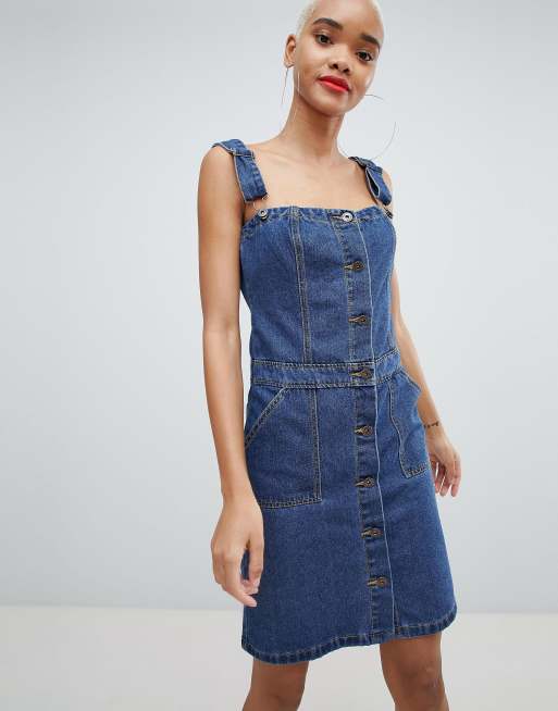 Liquor N Poker Denim Button Through Mini Dress