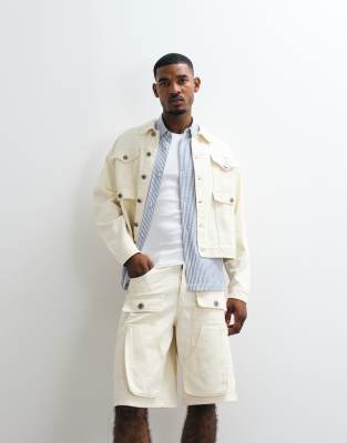 Liquor N Poker Denim Carpenter Jorts Co-ord In White