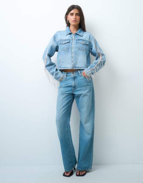 Liquor N Poker - Denim co-ord set met jack en jeans met rechte pijpen en franje in blauwe wassing - view 1