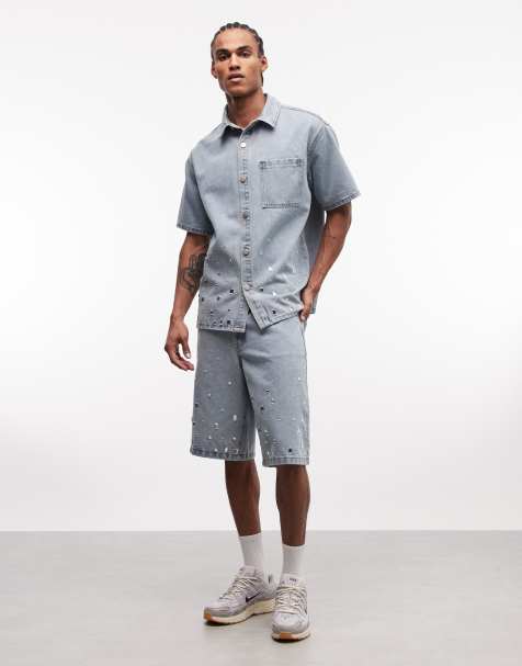Liquor N Poker - Denim co-ord set met strass-steentjes in lichtblauwe wassing - view 1