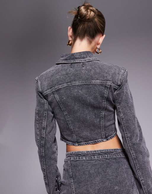 Liquor N Poker denim contrast stitch jacket in dark denim, 2 of 4