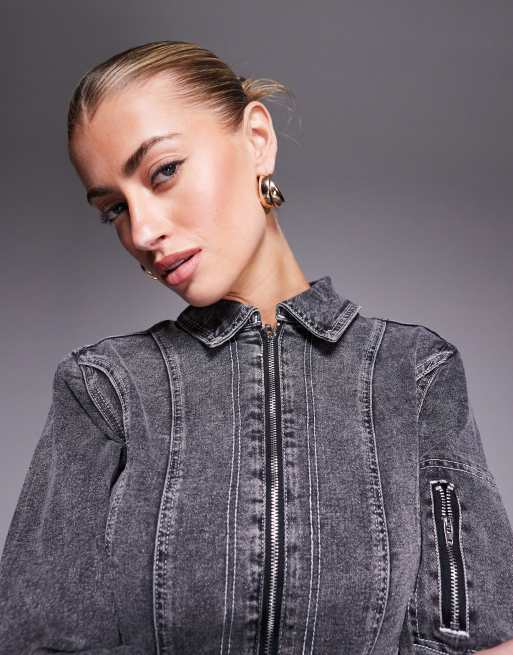 Liquor N Poker denim contrast stitch jacket in dark denim, 3 of 4