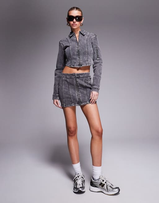 Liquor N Poker denim contrast stitch jacket in dark grey, 4 of 4
