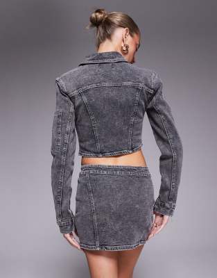 LIQUOR N POKER DENIM CONTRAST STITCH MINI SKIRT 