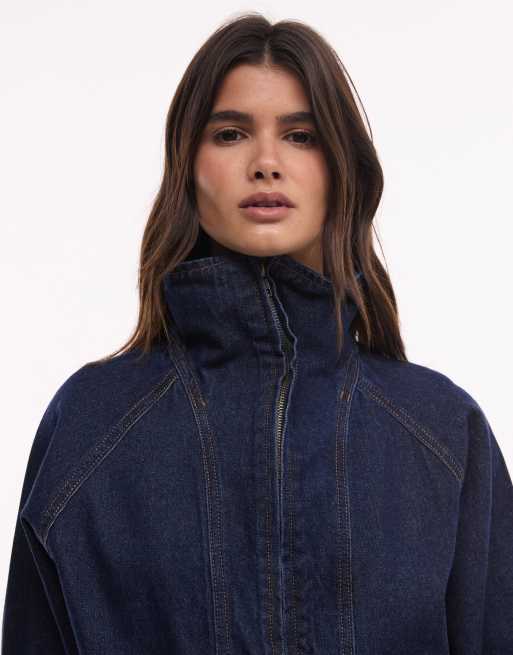 Liquor N Poker denim funnel neck pull over jacket in indigo, 3 of 4