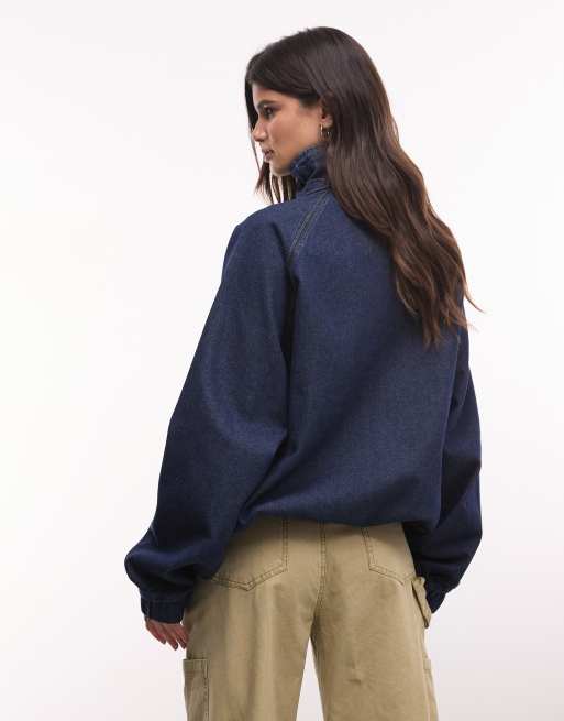Liquor N Poker denim funnel neck pull over jacket in indigo, 4 of 4