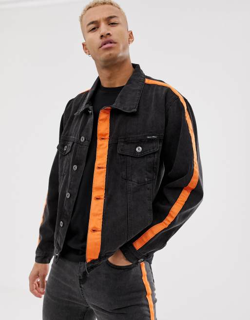 Liquor N Poker - Denim combi-set in zwart met oranje detail, 2 van 3