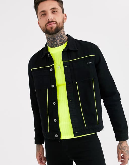  Liquor N Poker - Combi-set van denim met neon bies in zwart, 2 van 3