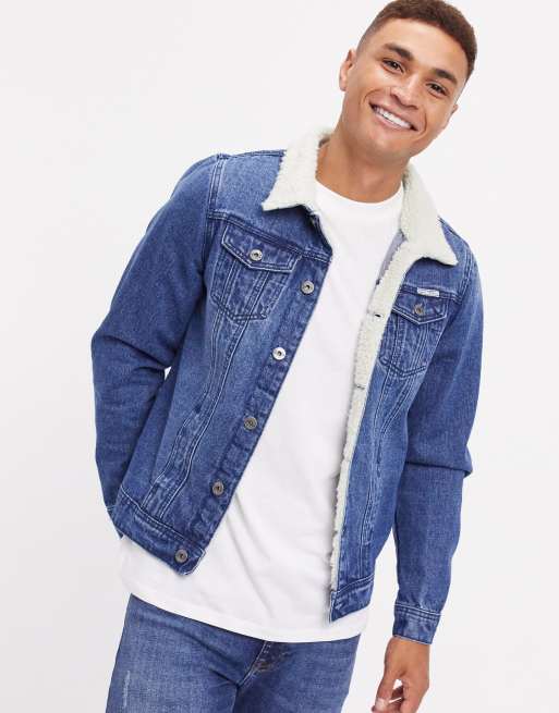 Liquor N Poker denim jacket with borg collar in dark blue wash | ASOS