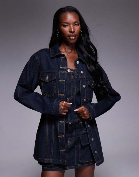 Liquor N Poker denim jacket with cinch waist in dark wash
