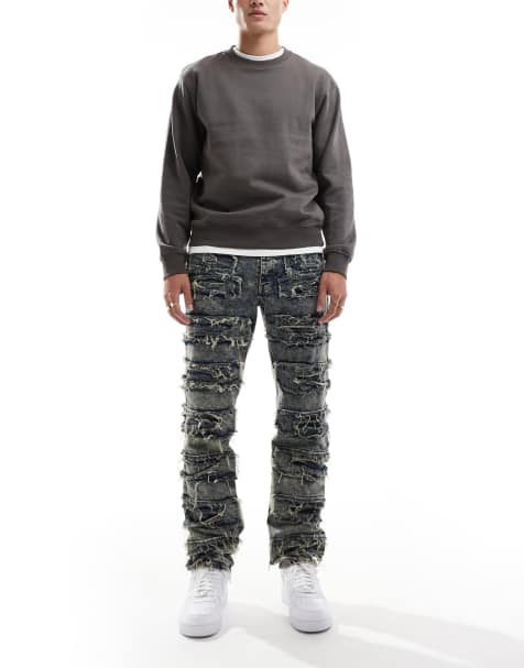 Liquor N Poker – Denim-Jeans in Stone-Waschung mit mehrschichtigem Fransendesign - view 1