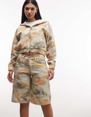Liquor N Poker denim jorts co-ord in vintage camo