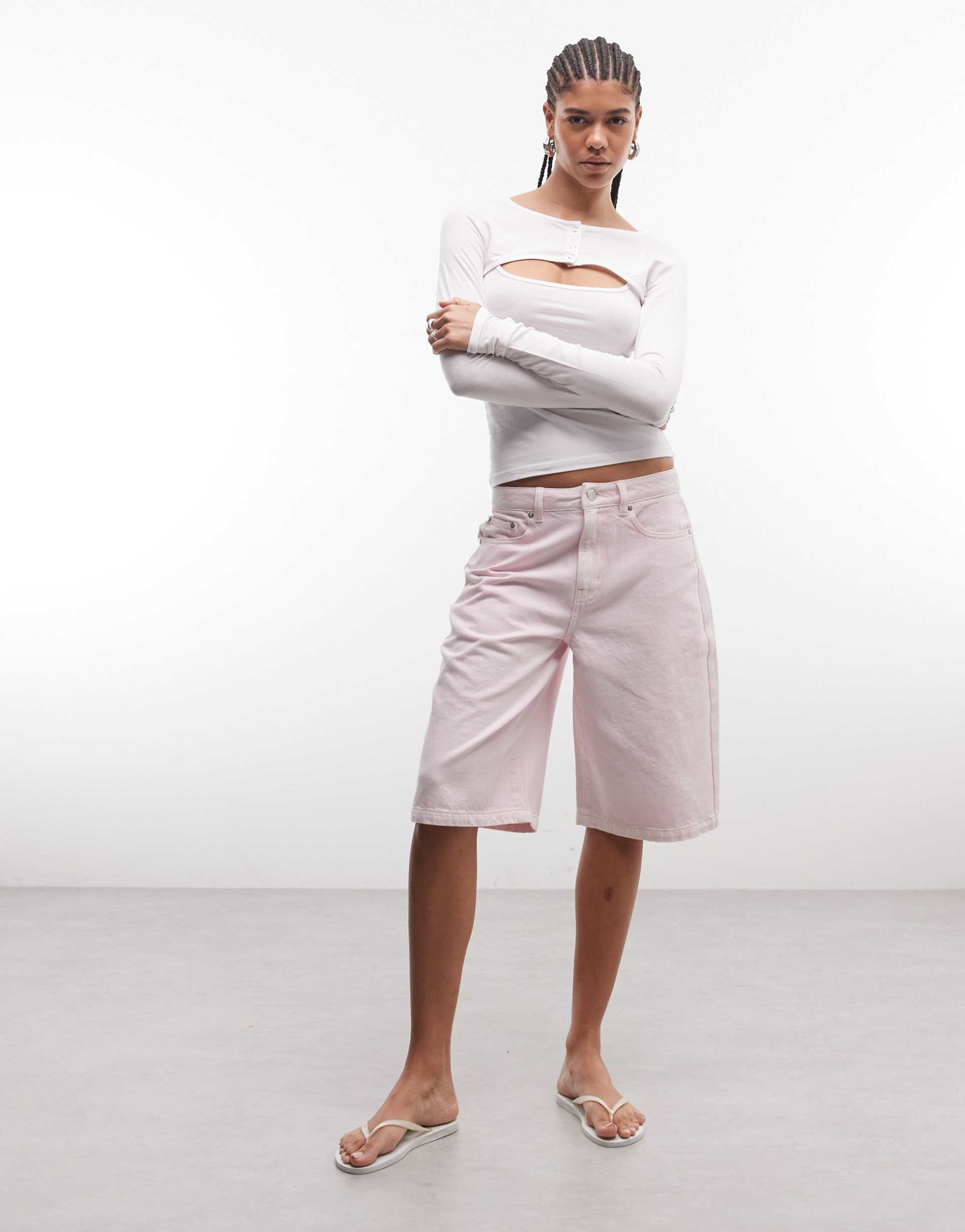 liquor n poker denim jorts in pink