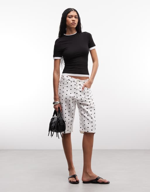 Liquor N Poker denim jorts in white polka dot, 2 of 5