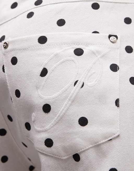 Liquor N Poker denim jorts in white polka dot, 3 of 5