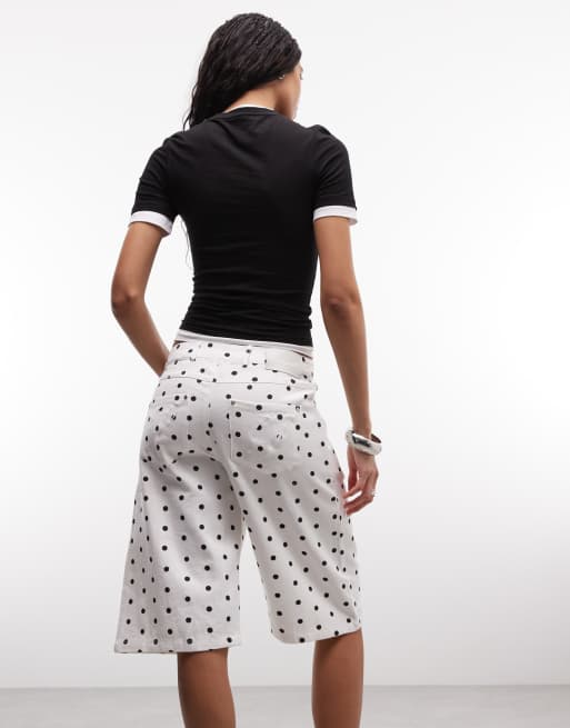 Liquor N Poker denim jorts in white polka dot, 4 of 5