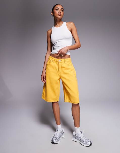 Liquor N Poker denim jorts in yellow - view 1