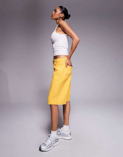 Liquor N Poker denim jorts in yellow, 3 of 5