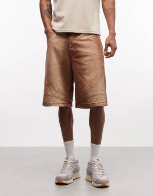 Liquor N Poker Denim Seam Detailing Jorts In Brown