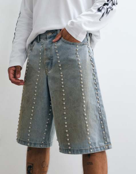 Liquor N Poker Denim-Shorts mit vollständigen Nieten-Details in Blau - view 1