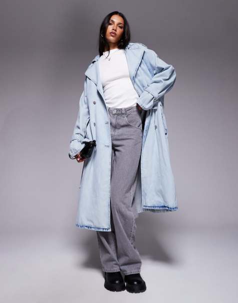 Liquor N Poker denim trench coat in bleach wash - view 1