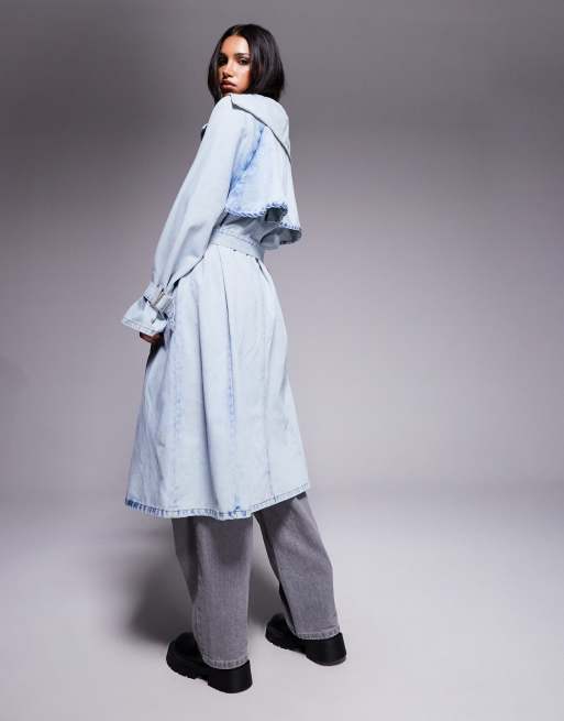 Liquor N Poker denim trench coat in bleach wash, 3 of 4