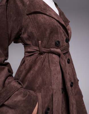 Liquor N Poker Detail Suede Trench Jacket In Neutral
