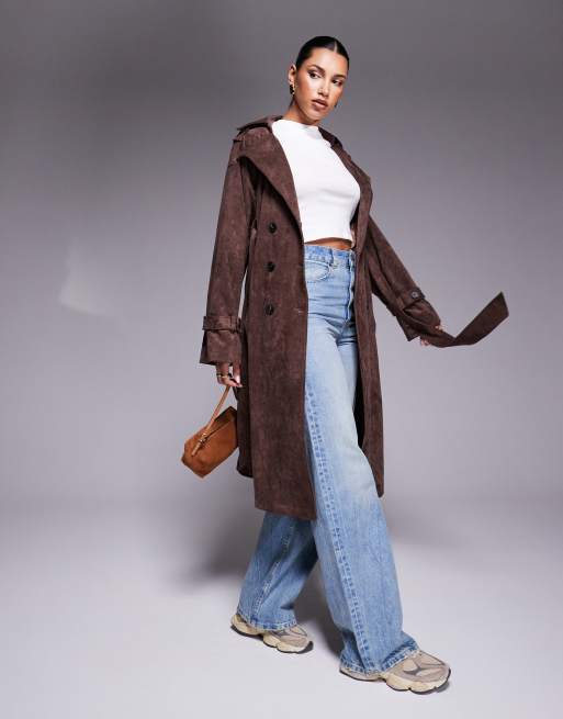 Liquor N Poker detail suede trench jacket in washed tan ASOS