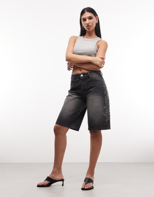 Liquor N Poker diamante flame jorts in black, 2 of 5