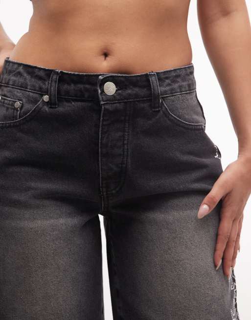 Liquor N Poker diamante flame jorts in black, 3 of 5