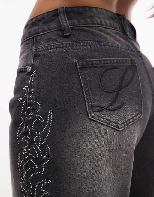 Liquor N Poker diamante flame jorts in black, 4 of 5