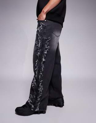 Liquor N Poker Distressed Applique Baggy Jeans In Blue