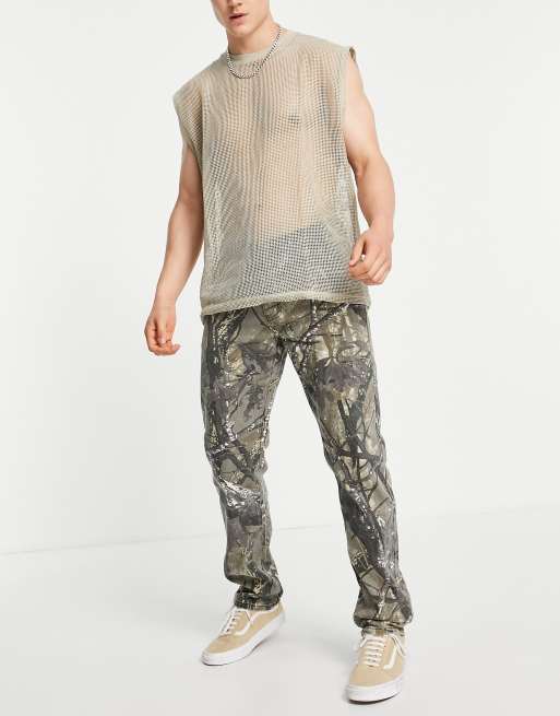 Liquor N Poker - Distressed jeans met rechte pijpen en dierenprint in multi, deel van co-ord set
